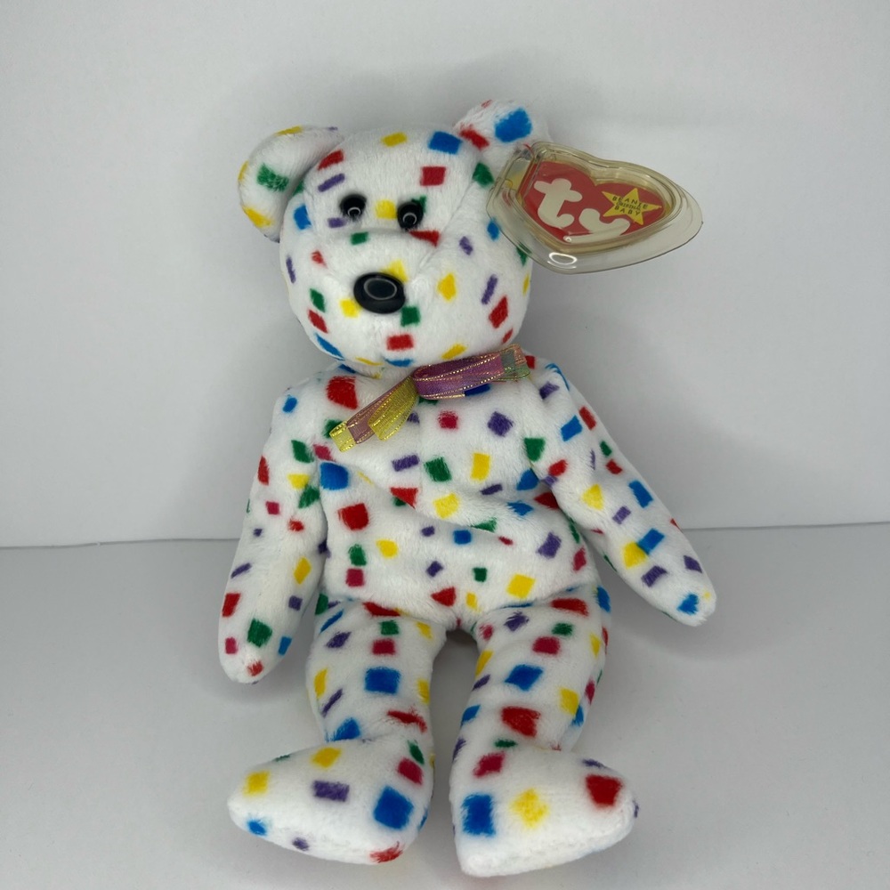 Ty White and Red Stuffed Animal with Colorful Spots
